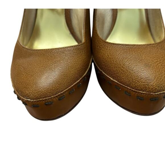 Michael Kors Handcock Mary Jane Platform High Heel Leather Cognac Brown Size 7.5 - Picture 7 of 12
